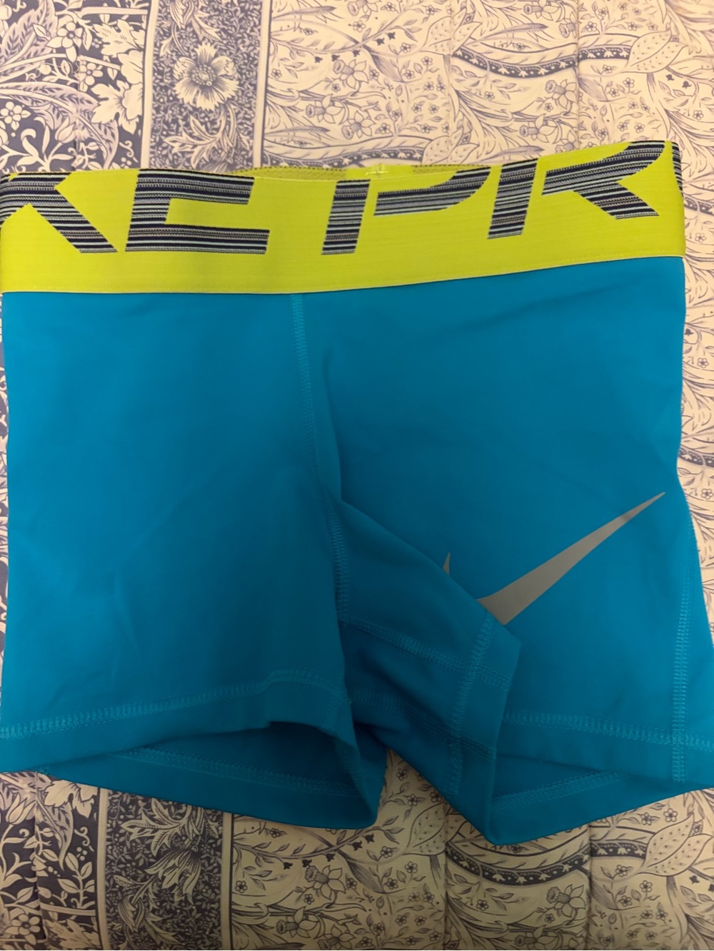 Nike Turquoise Compression Shorts with Neon Yellow Waistband